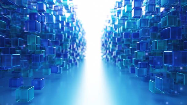 istock Light at the end of the data path from the cubes, Design of Blockchain concept. 2159040069
