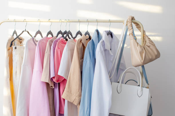 istock female  summer wardrobe in  white room 2159040381