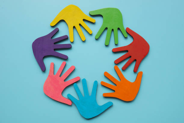 istock Circle of colored palms. Ethnic diversity and equal rights. 2159040734