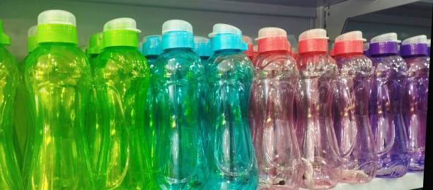 colored water bottles in lime green, blue, purple and light pink