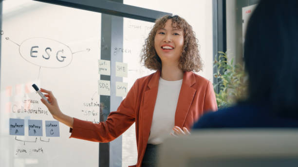 istock Female Professional Presenting ESG Strategy Leadership and Innovation 2159048989