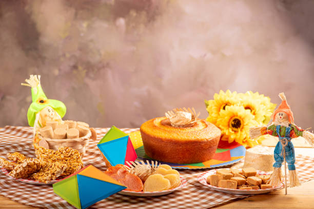 istock Festa Junina, beautiful rustic table with dishes containing various types of sweets for Festa Junina in Brazil, selective focus. 2159059194