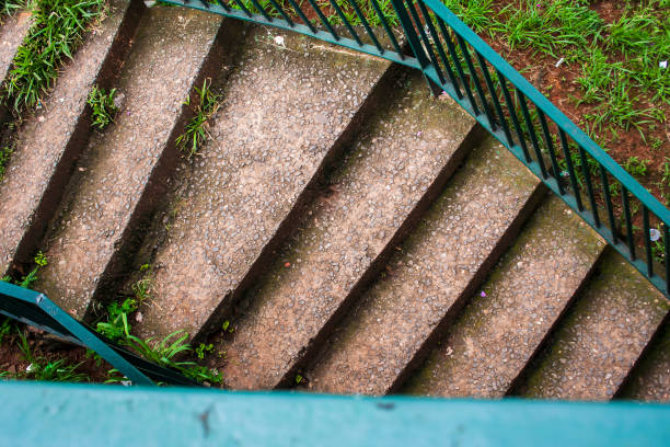 top view of the staircase made of stones and cement of a viaduct in the city in Brazil