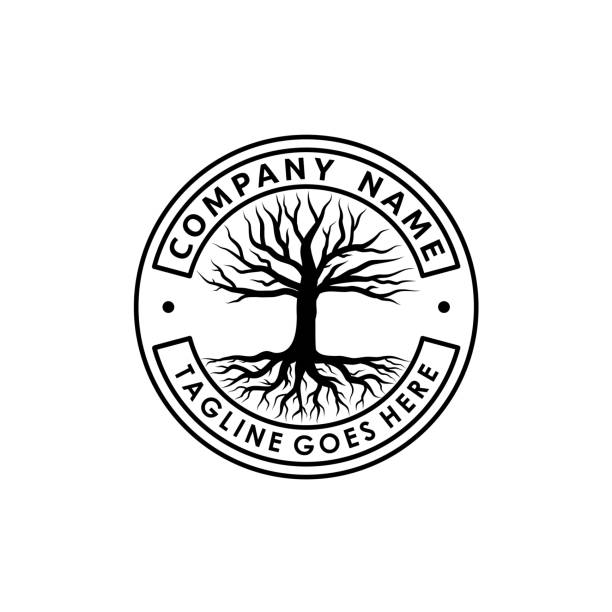 istock Death Tree of Life Oak Bayan Winter Season without Leaf Stamp or Sticker in the Circle Shape 2159062819