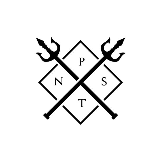 Poseidon Triton Neptune King Of Water Sign Silhouette Design Icon Crossed Trident, The Icons Of Water God Or Athena Goddess. Poseidon Triton And Neptune The King Of Ocean triton greek god stock illustrations
