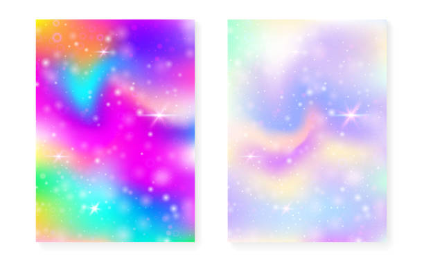 istock Princess background with kawaii rainbow gradient. Magic unicorn hologram. 2159068195