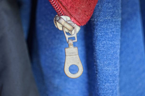 one gray metall open zip on  red blue cloth jacket