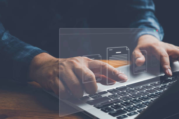 istock Checklist, Digital and smart checklist document concept, Businessman marking on e-checklist on virtual screen and use laptop document management with modern intelligent online systems high security. 2159075780