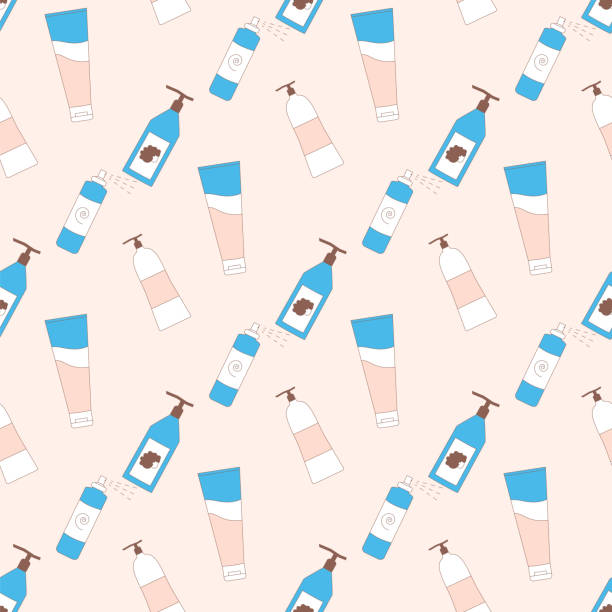 istock Hair care and styling products seamless pattern. Bottles of gel, shampoo repeat background. Vector outline flat illustration. 2159082435