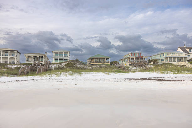 Gulf of Mexico - Emerald Coast - Dune Allen Beach - Santa Rosa Beach - row of houses late at night.