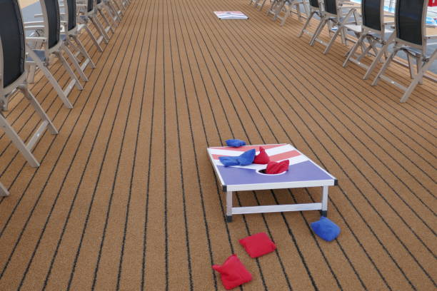istock Red, white and blue corn hole game with bags 2159089141