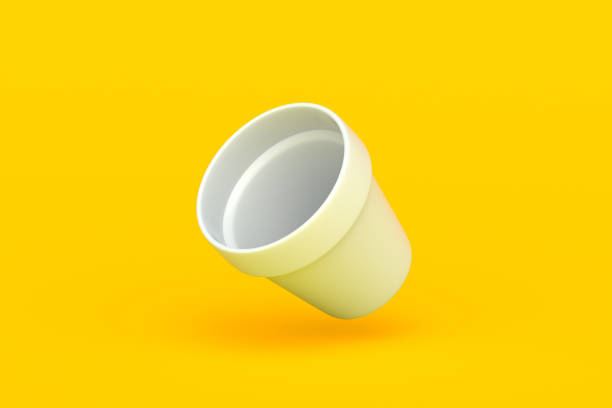 istock Falling flower pot on orange background. Gardening equipment. Ceramic container for plant. 3d render 2159094112