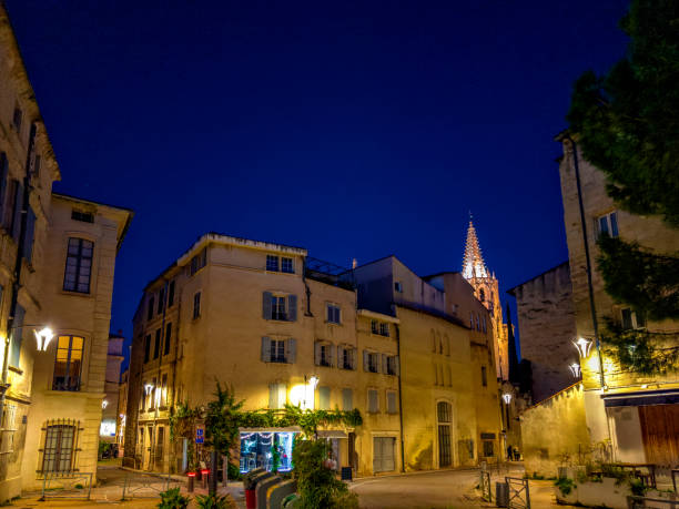France. Avignon. July 2nd, 2018. Tourists sitting in an outdoor restaurant