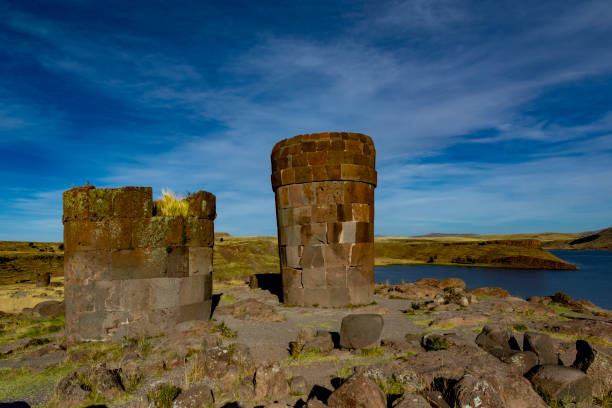 Chullpa (funeral tower) at Sillustani Cemetery, Hatuncolla, Puno Region, Peru.