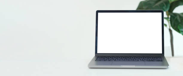 istock Laptop computer with blank screen mockup with copy space, template background, Business online, e commerce, online study concept 2159119586