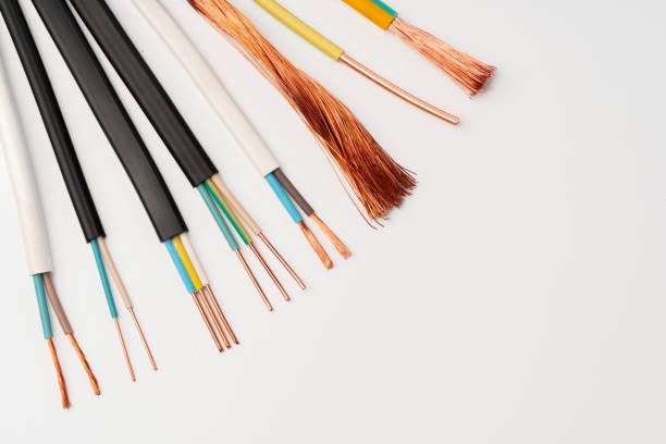 istock Various Electrical Wires With Exposed Copper Strands on White Background 2159121609