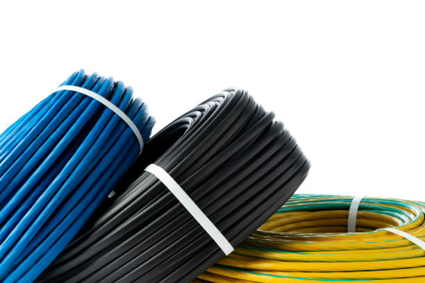 istock Three Rolls of Electrical Wire Isolated on White Background 2159121617