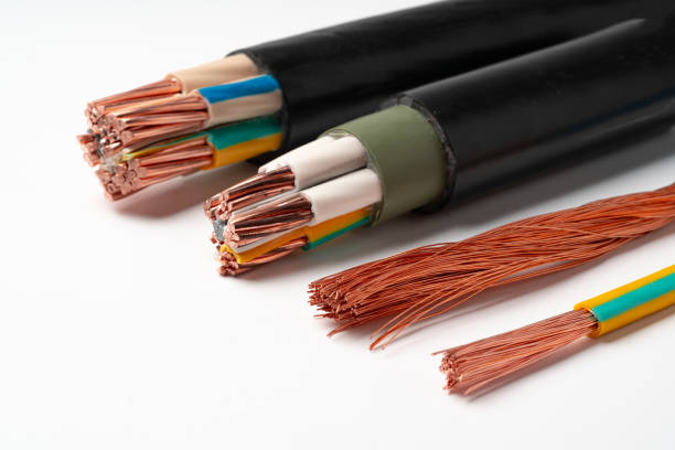 istock Various Electrical Wires With Exposed Copper Strands on White Background 2159121622