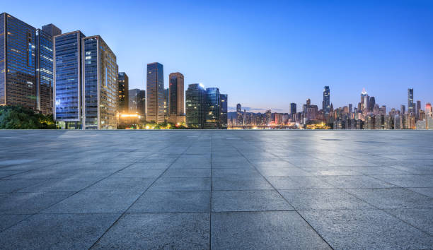 istock Empty square floors with modern city buildings scenery at night in Chongqing 2159123759