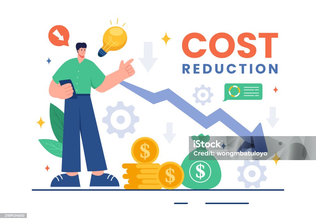 Cost Reduction Vector Illustration Depicting Decrease Price ...