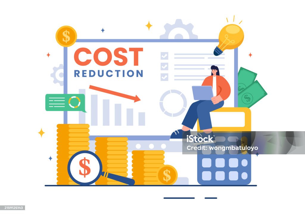 Cost Reduction Vector Illustration Depicting Decrease Price ...
