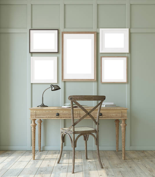 istock Farmhouse interior of home office. 3d render. 2159125645