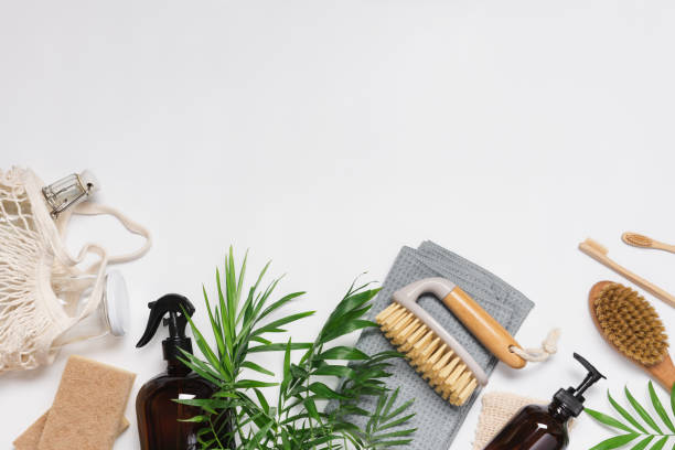 istock Set of zero waste products on beige background, top view 2159126410