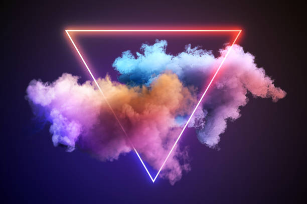 istock A triangle neon sign with multicolored smoke on a dark background, concept of modern design. 3D Rendering 2159126766