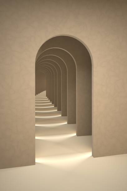 istock Abstract Arch Tunnel Scene Background, 3d Surreal Render, Pastel Tones Archs for Product Display. 2159126830