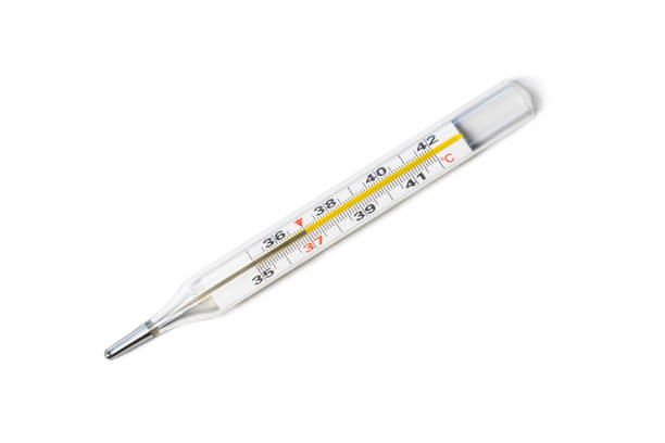 Electronic thermometer with temperature 39 on white background