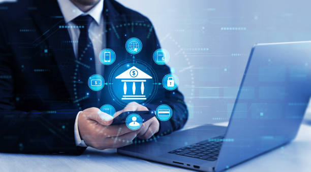 istock Online banking and digital marketing technology. Financial digital innovation technology. Finance and banking networking. Customer network connection and cyber security. 2159131968