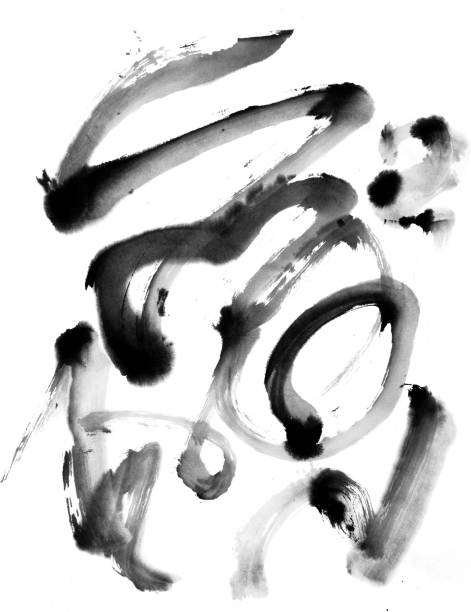 istock Abstract black ink brush strokes on white background 2159135683