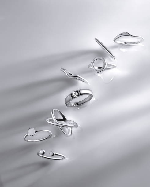 Platinum luxury bridal rings, silver jewelry on white background