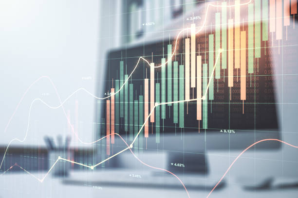 istock Multi exposure of abstract financial diagram and modern desk with computer on background, banking and accounting concept 2159138070
