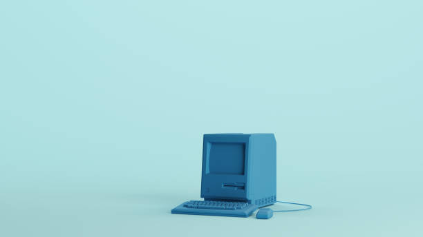 istock Blue computer vintage desktop keyboard technology monitor soft tones pale background left view 2159138210