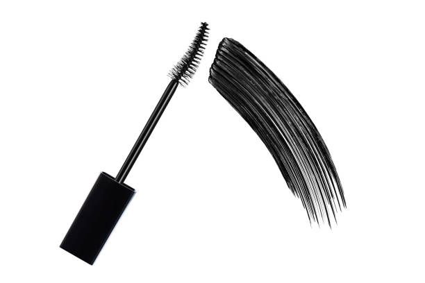 istock Mascara. Black mascara brush stroke with applicator brush isolated on white background. 2159143190