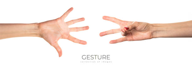 istock Woman hand gesture isolated on white background. 2159145610
