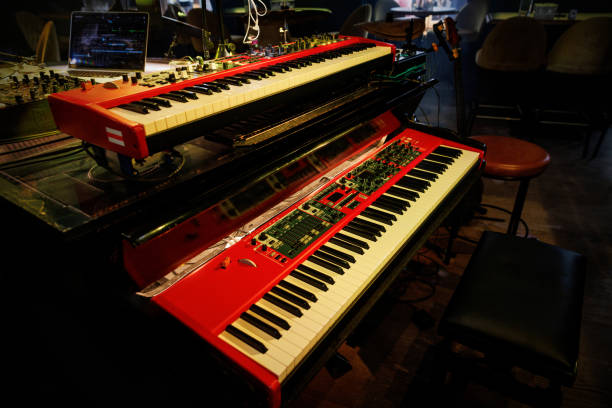 Electronic keyboards on stage before a performance in a club