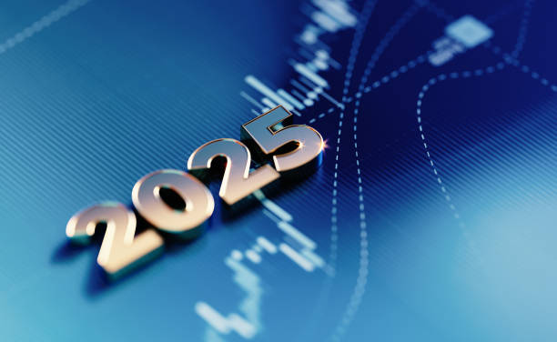 istock Gold Colored 2025 On Blue Financial Graph Background 2159149090