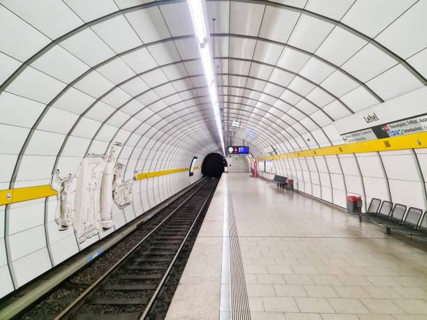 Munich, Germany - 22 June 2024: A view of the empty Lehel underground station in Munich