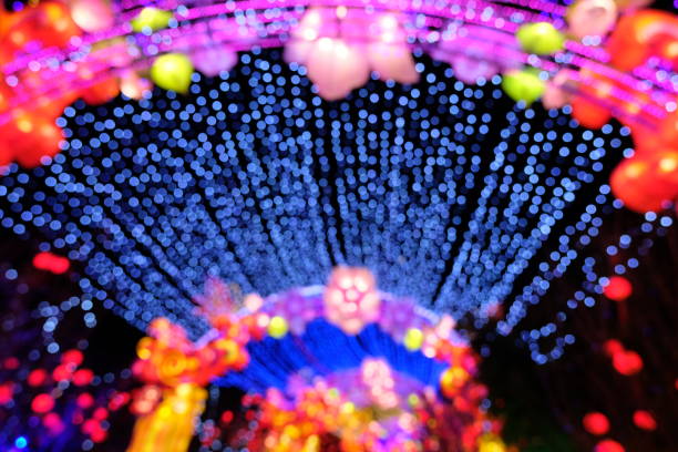 Chinese Lantern Festival lanterns, a public lantern display in Taiyuan Park, China.