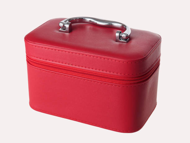 istock Red leather chest bag case with handle isolated on background 2159162888
