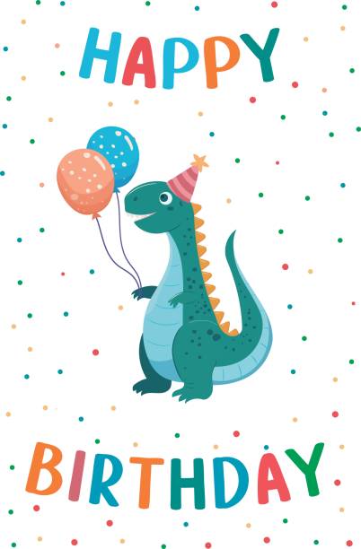 childrens dinosaur greetings set cards childrens dinosaur greetings set cards. vector illustration dinosaur birthday stock illustrations
