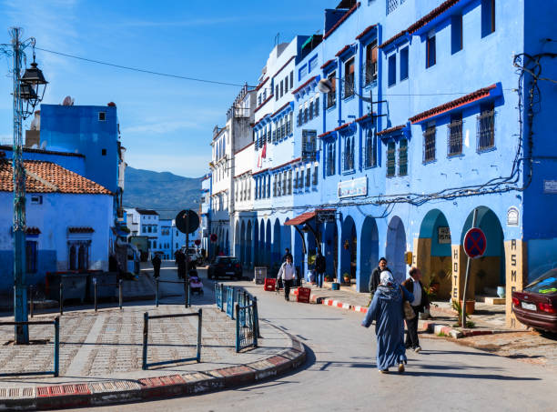 Chefchaouen, Morocco, 17 January 2020: Scene in a touristic hotspot in Morocco