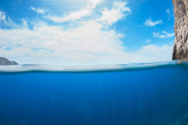 istock Underwater sea background    Overwater underwater split shot  beautiful lagoon 2159166924