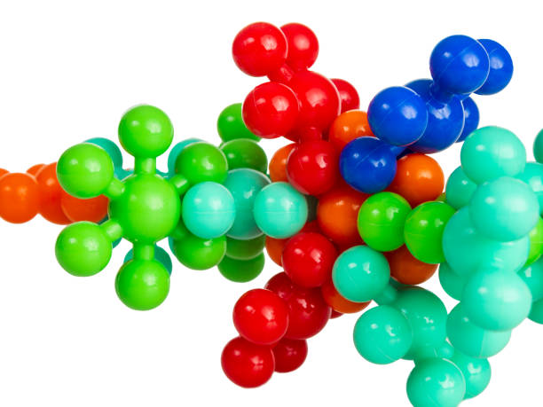 istock Plastic model of chemical elements of protein molecules, isolated on white background 2159167694