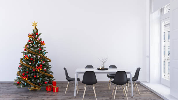 istock Christmas tree in a Scandinavian dining room with copy space, 3d render 2159175914