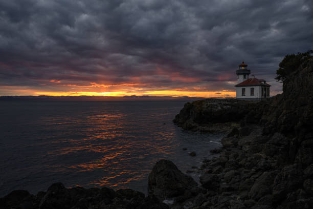 A moody sunset along the coast of the San Juan Island in Washington State