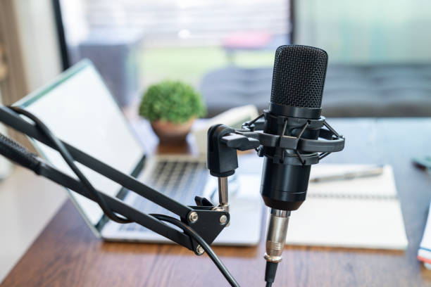 istock A microphone and equipment for recording a podcast 2159179650