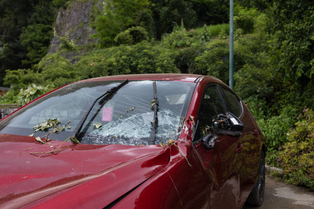 istock Damage to the car in case of unexpected flooding, broken windshield. Austria 2159179724